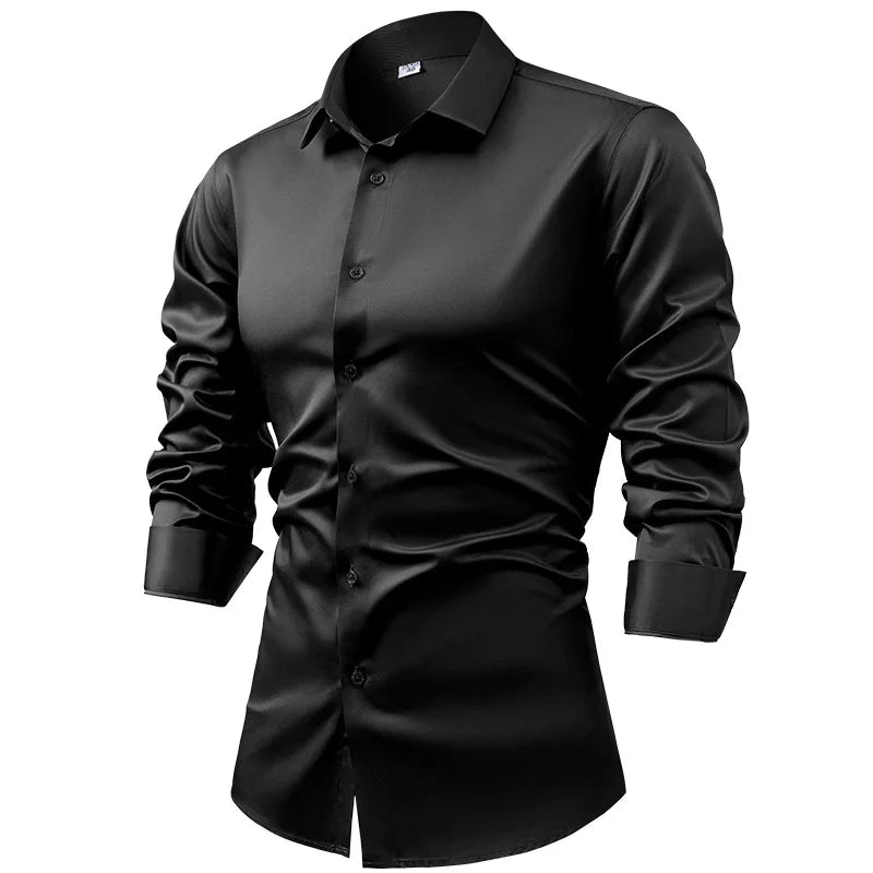 Silk cotton long sleeved shirt men's pure white shirt 2025 spring high-end sense inch shirt casual business suit formal wear