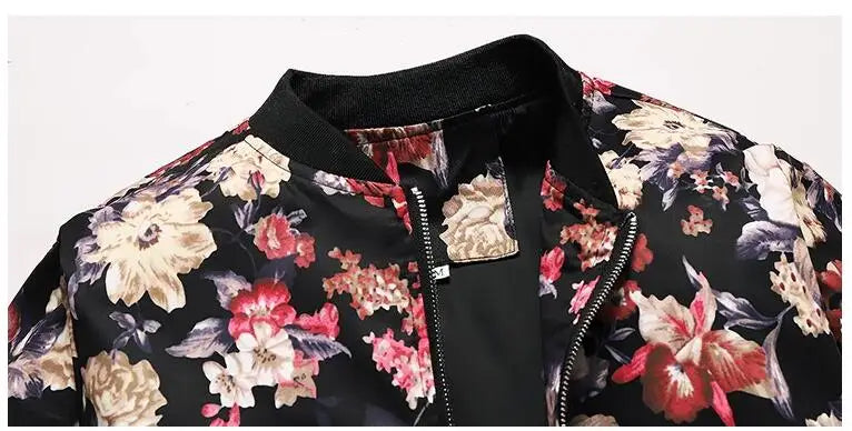 New Men Long Sleeved Baseball Collar Casual Sports Jacket Fashion Male Daily High Street Flower Coats