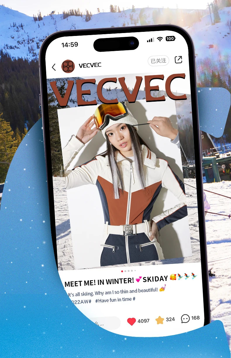 VECVEC Slim Ski Breathable Suit Women Snowboard Clothing Snow Suit Windproof Waterproof One Piece Bib Ski Wear