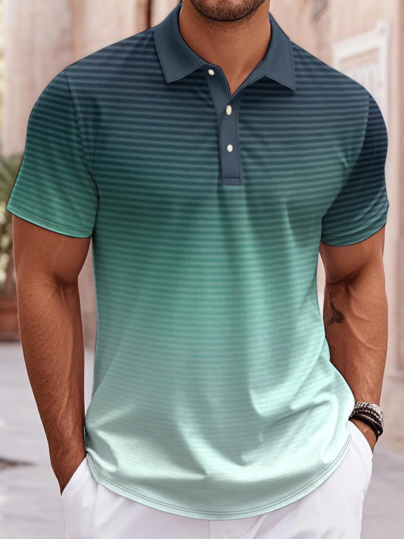 Men's Polo Shirt Gradient 3D Print Men's Tops Outdoor Casual Button Lapel T-Shirt Street Fashion Male Loose Oversized Clothing