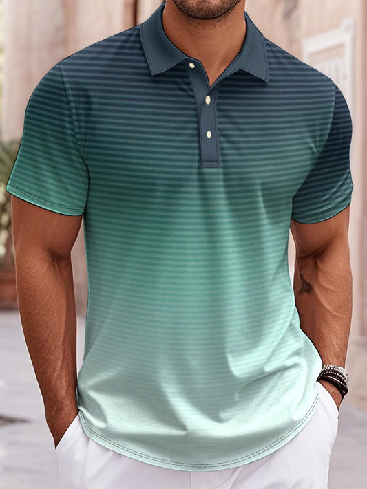 Men's Polo Shirt Gradient 3D Print Men's Tops Outdoor Casual Button Lapel T-Shirt Street Fashion Male Loose Oversized Clothing
