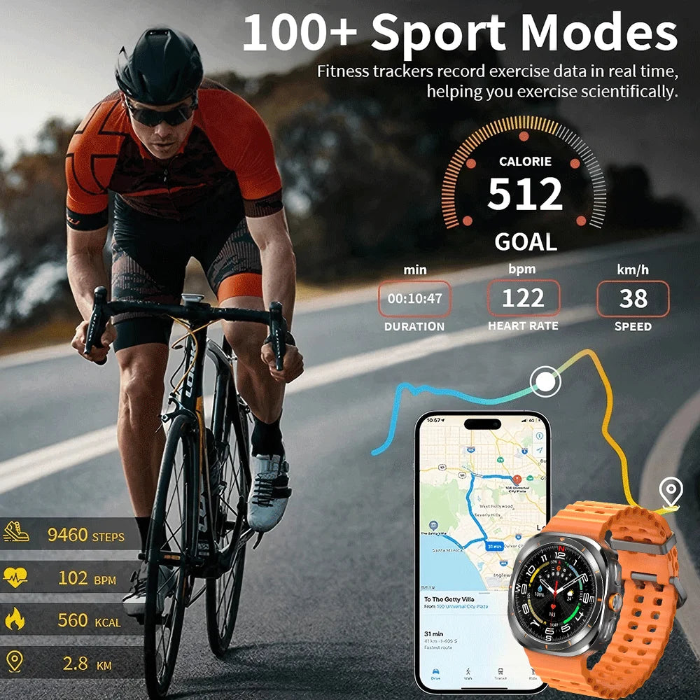 Smart Watch 8 Ultra 2025 Color Matching GPS Compass Smart Watch BT call NFC IP68 Waterproof 4GB Health monitoring Reduction 100%