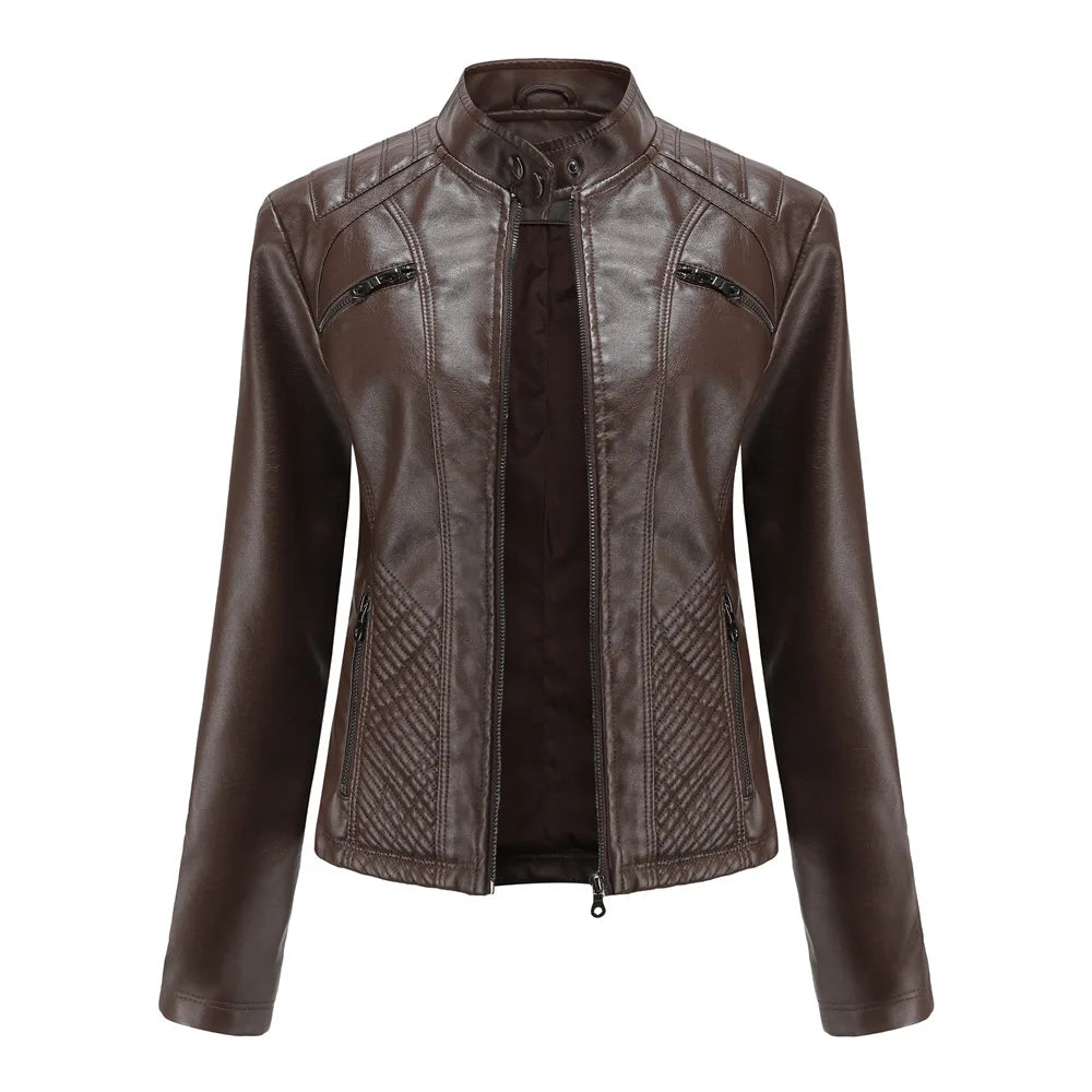 2026 New Lavender Purple Women's Long Sleeve PU Jacket, Fashion Motorcycle Leather Jackets, Red Coat, Black Outerwear.