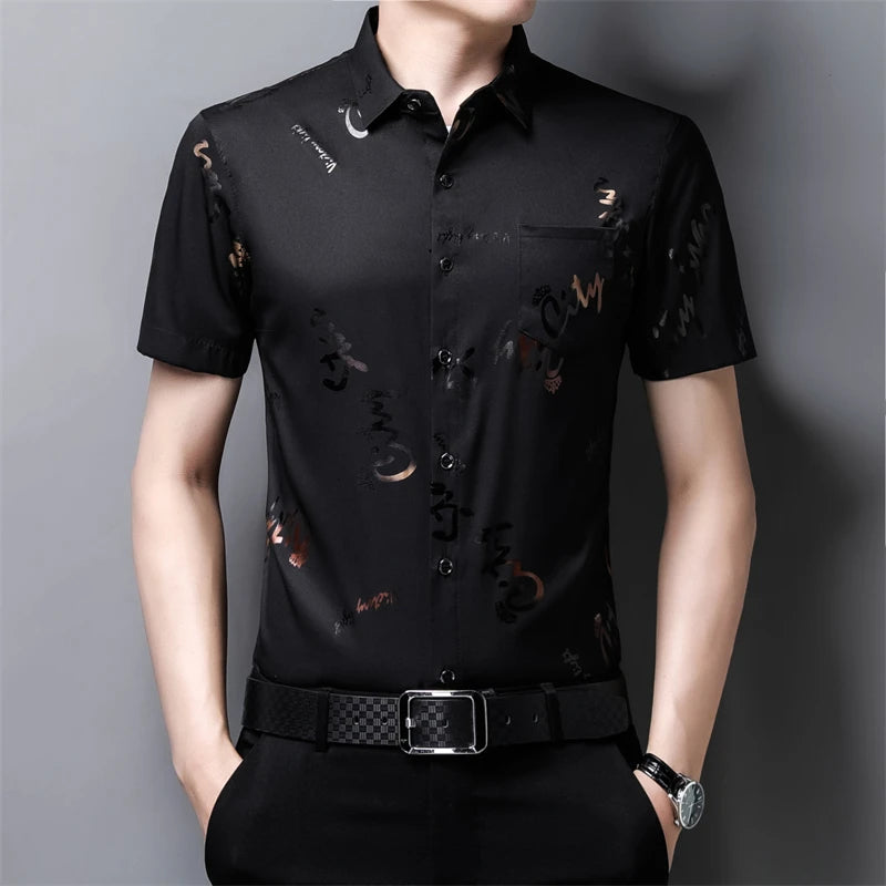 Men's Business Casual Short Sleeve Shirt New No Iron Wrinkle Resistant Top Easy Care Comfortable Fit for Office And Work