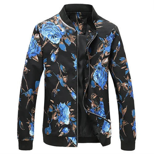New Men Long Sleeved Baseball Collar Casual Sports Jacket Fashion Male Daily High Street Flower Coats