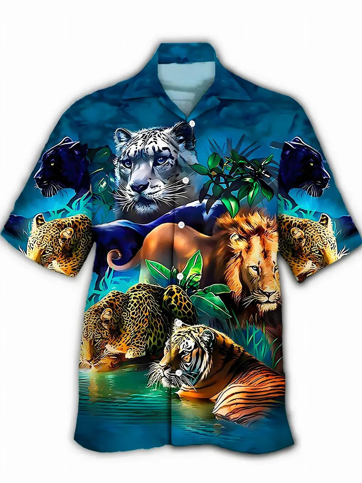 New Hawaii Spring/Summer Fashion Leisure Street Walk Tourist Beach Printed Full Open Short Sleeve Button Shirt, Quick Shipping