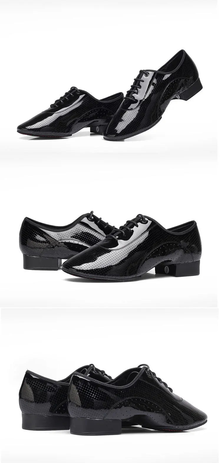 Men Latin Dance Shoes Breathable Ballroom Bright Leather Shoes Modern Dance Shoes Square Sneakers Tango Dancing Shoes
