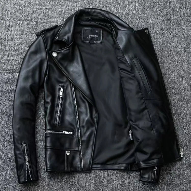2026 Men's Lapel Oblique Zipper PU Locomotive Leather Jacket, Autumn, New Casual Versatile Slim Fit, Leather Jacket