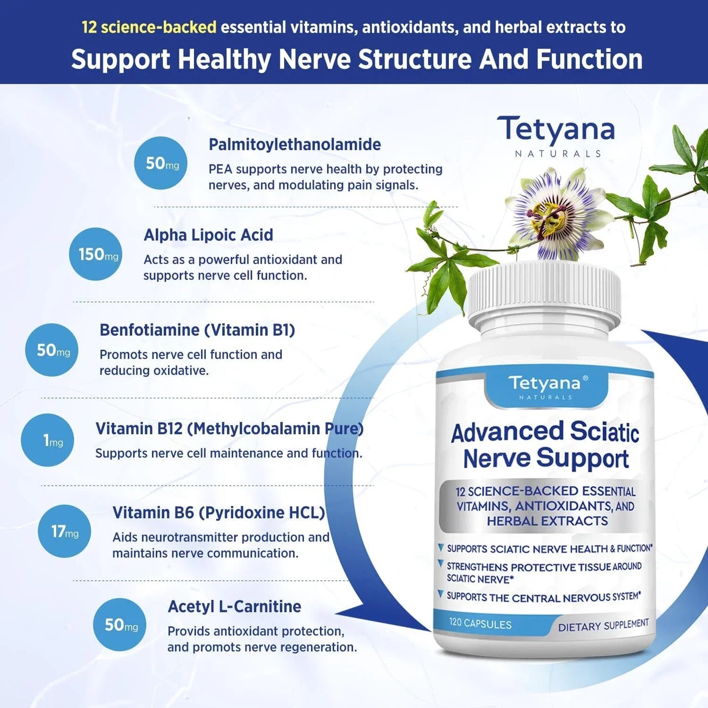 Advanced Sciatic Nerve Support - 12-in-1 Sciatica Supplement To Promote Nerve Health and Overall Well-being, and Improve Sleep