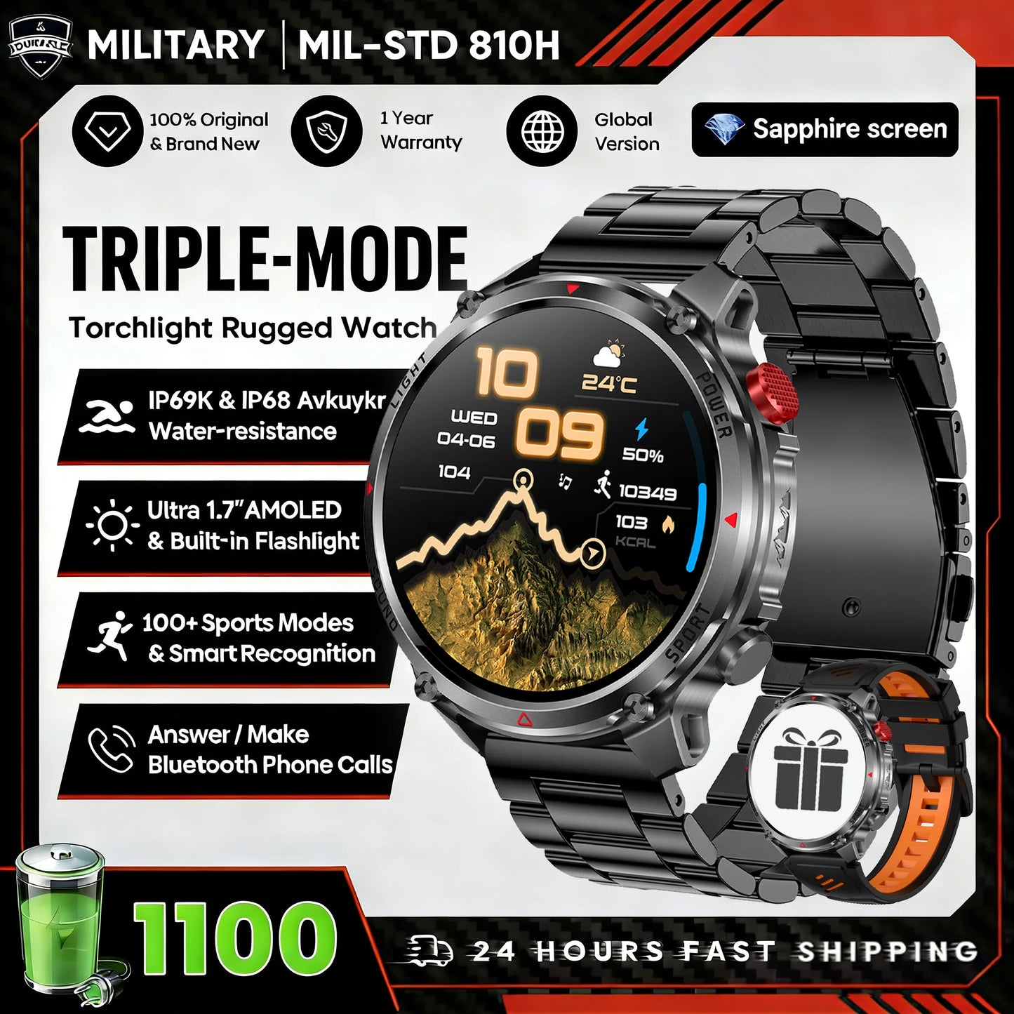 New T-Rex3 Ultra 1100mAh Battery Smart Watch GPS Track Compass IP69K Waterproof Sports tracker Outdoors Military Smartwatches