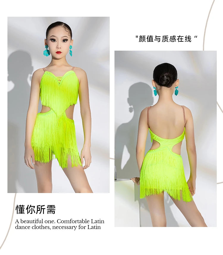 Fringe Rumba Latin Dance Dress Girls Professional Tassels Salsa Tango Samba Costume Children Competition Ballroom Dance Dresses