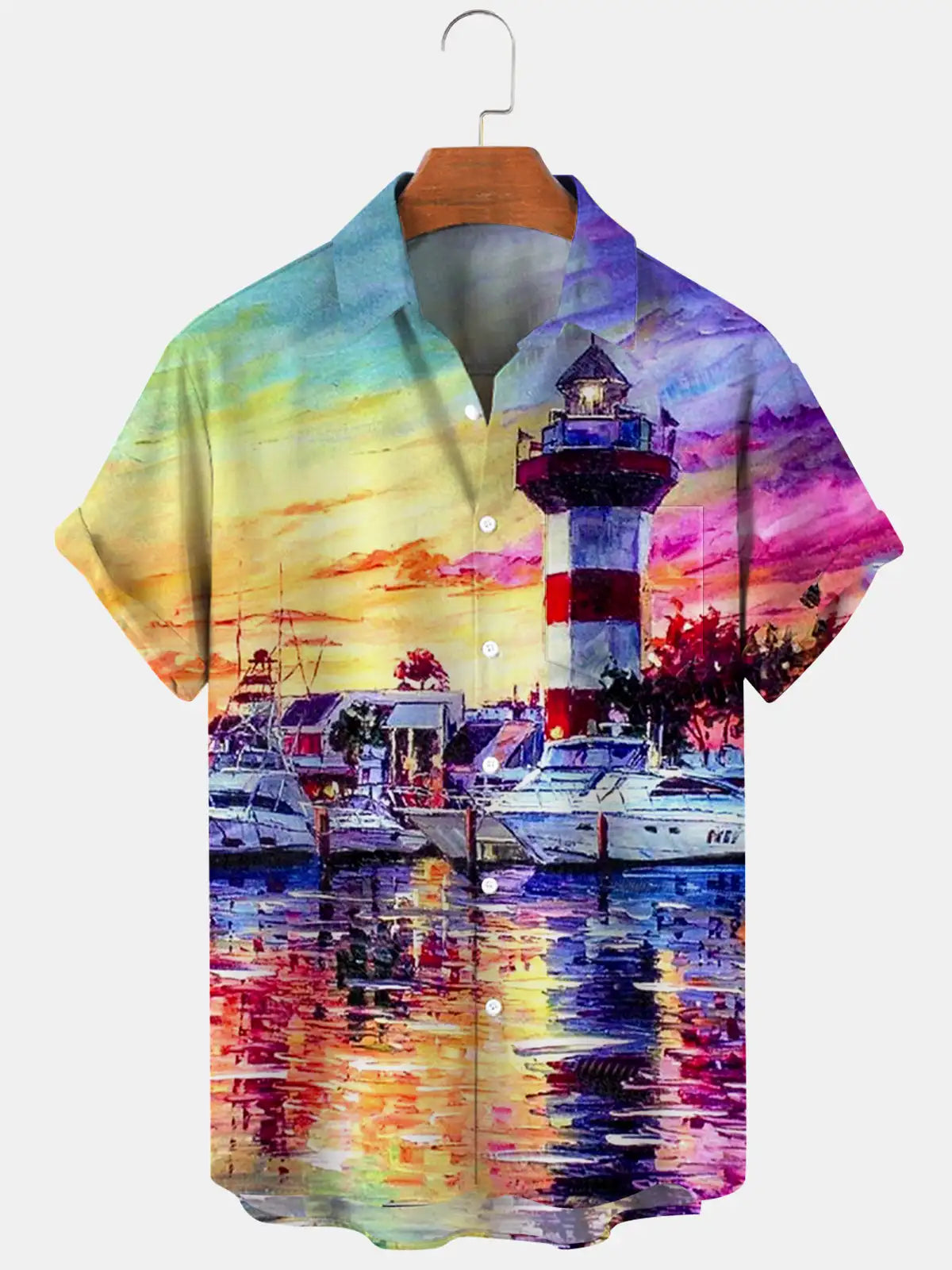 New Hawaii Spring/Summer Fashion Leisure Street Walk Tourist Beach Printed Full Open Short Sleeve Button Shirt, Quick Shipping