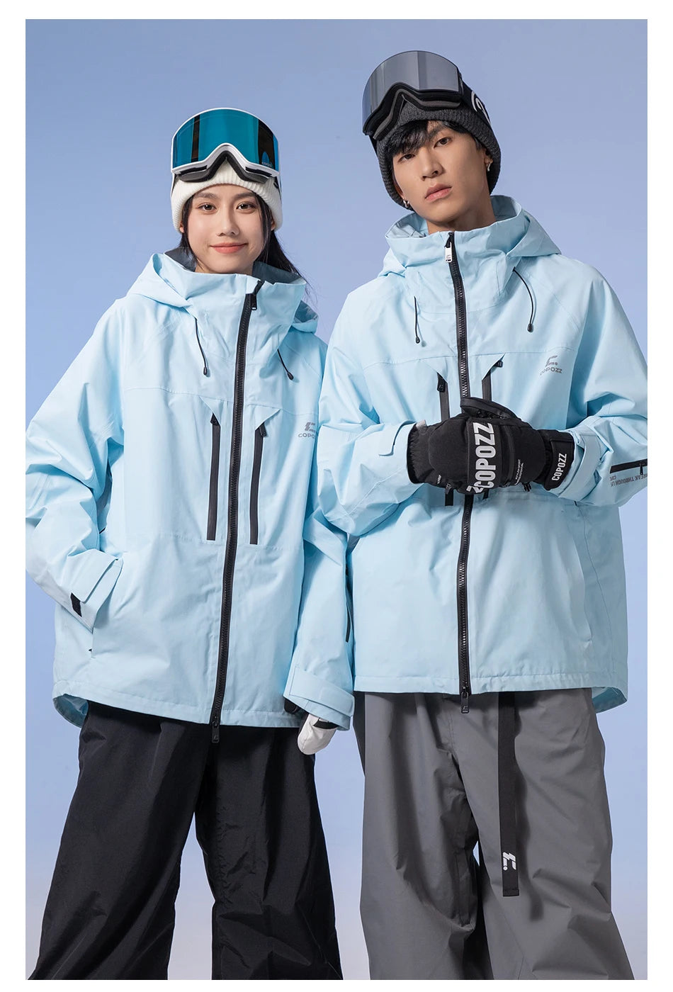 COPOZZ Thicken 3L Ski Jacket Men Women Windproof Waterproof Winter Ski Coat Ski Wear Solid Color Hooded Warm Snowboard Ski Suit