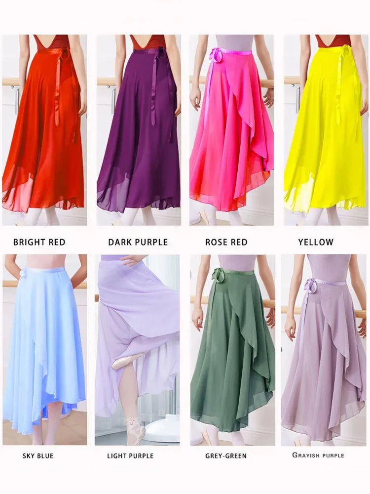 Adults Women Ballet Dance Skirts Long Chiffon Dance Skirts Lyrical Soft Ballet Dress Black Burgundy Translucent Dance Costumes
