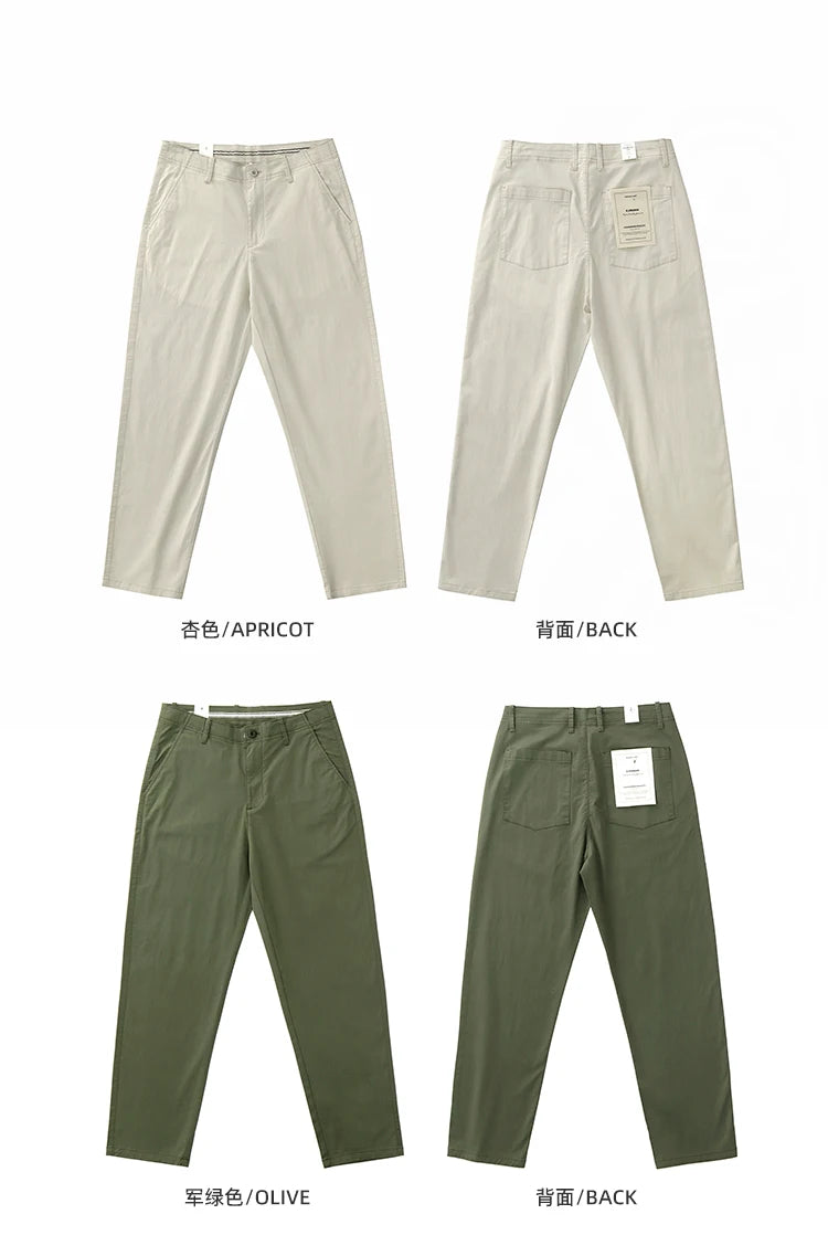 Summer thin straight leg pants American retro Chino simple beige white elastic black casual pants men