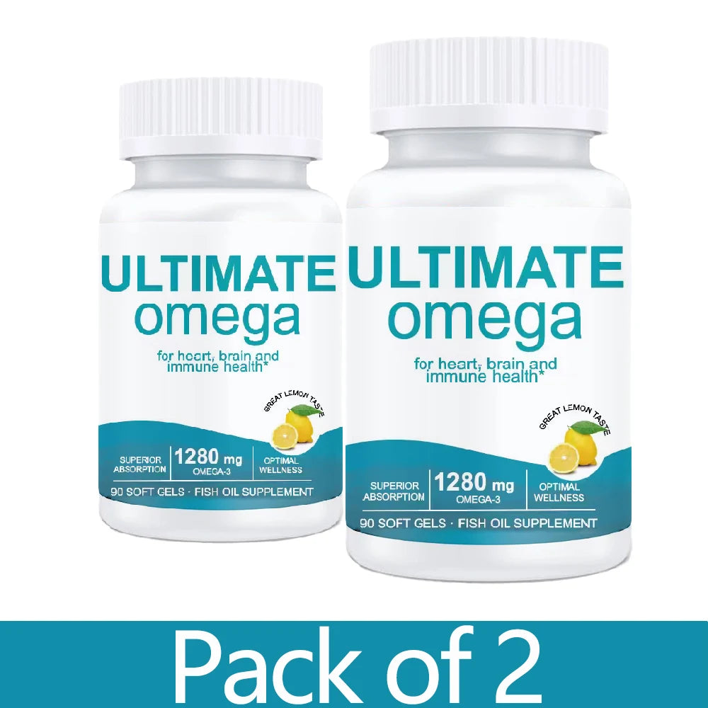 Ultimate Omega 3 Fish Oil Supplement with EPA & DHA - Promotes Brain & Heart Health - 120 Softgels - 1280 Omega-3 - Non-GMO