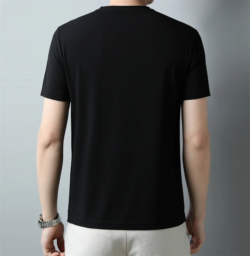 New Men's Casual and Fashionable V-neck Solid Color Short Sleeved T-shirt Breathable and Comfortable Summer Versatile Top