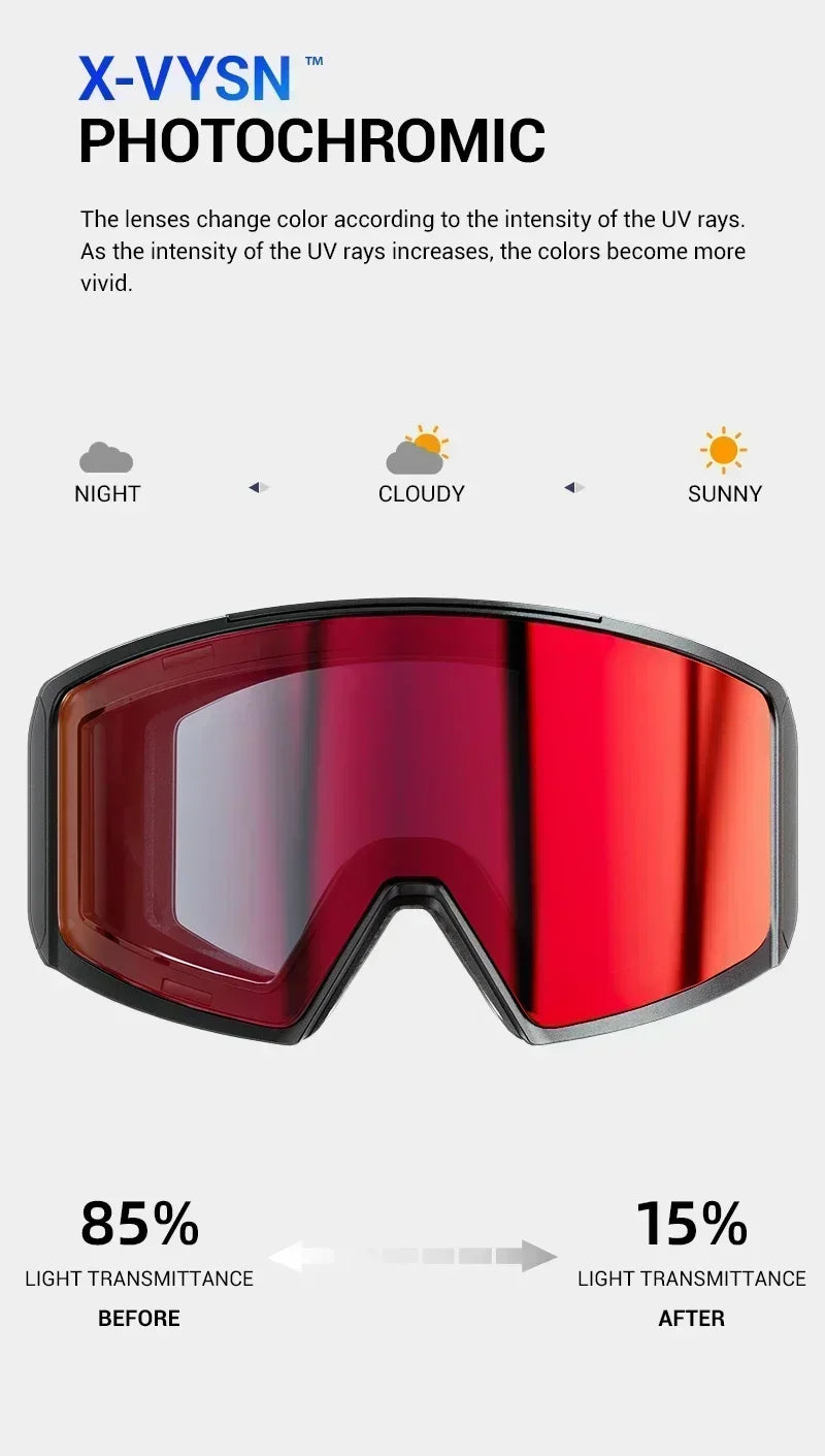 Kapvoe Winter Photochromic Ski Goggle Snow Anti-Fog Sunglasses Snowboard Mask for Men Women Eyewear UV400 Glasses Snowmobile