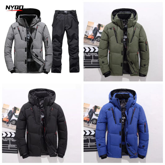 New Thermal Winter Skiing Down Jacket Ski Suit Men Snowboard Bibs Pants Warm Set Male Snowmobile Clothing for Wear Overalls
