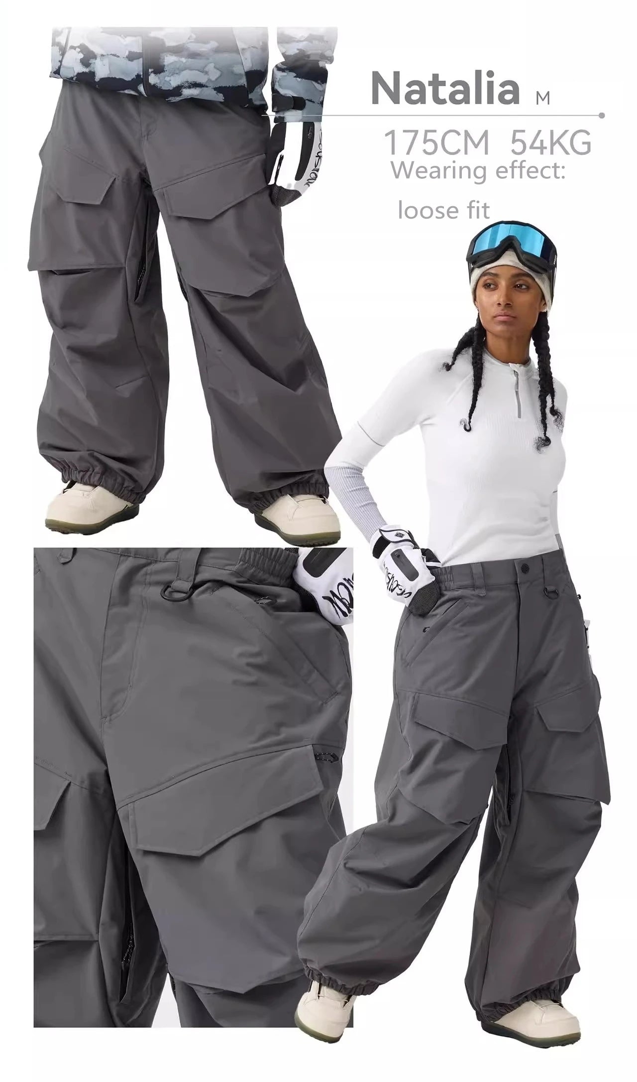 Men Baggy Wear-resistant Skiing Pants Women Insulated Loose Pockets Winter Trousers Outdoor Sports Waterproof Clothes 2025 Warm