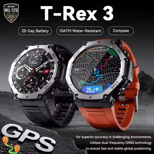 Original T-Rex 3 2025 For Amazfit Military gps smartwatc Built-in Compass Altimeter 10ATM Waterproof Sports Smartwatch Men Women