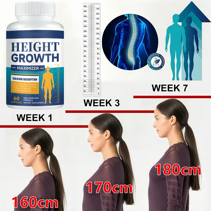 Height Growth Calcium Vitamin D Supplement Grow Taller Capsules Increase Bone Strength Hormone Enhancer for Adults Children