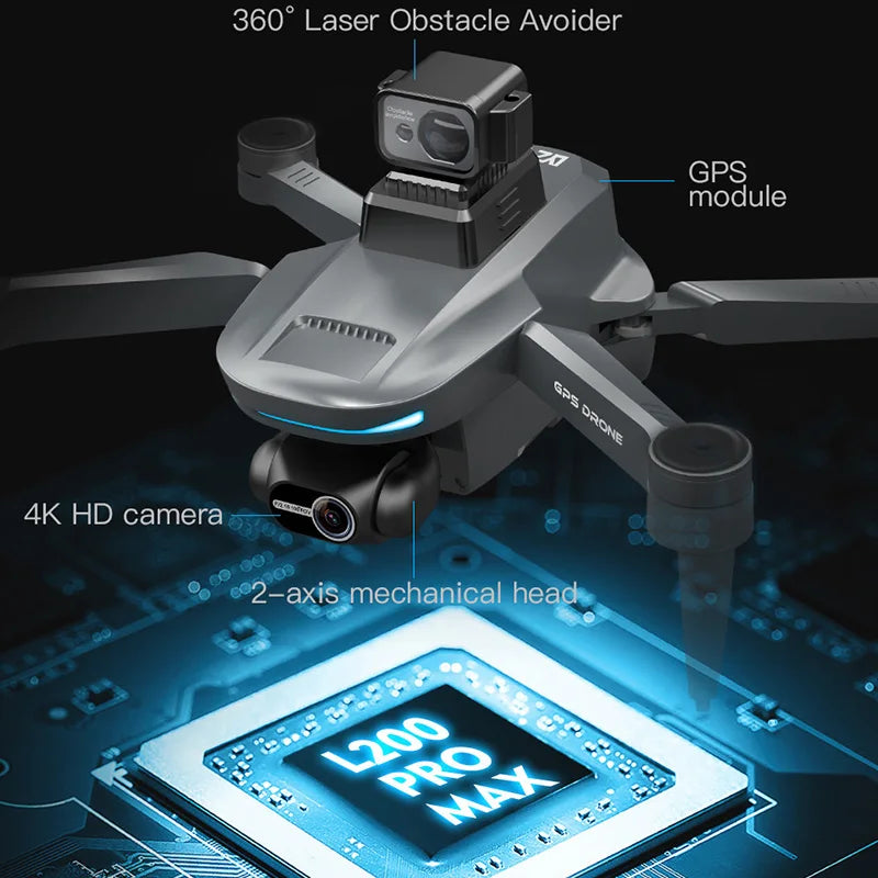 L200 PRO MAX Drone GPS 8K Professional 2-Axis PTZ HD Dual Camera 5G WIFI FPV 360° Laser Obstacle Avoidance Brushless Motor Dron