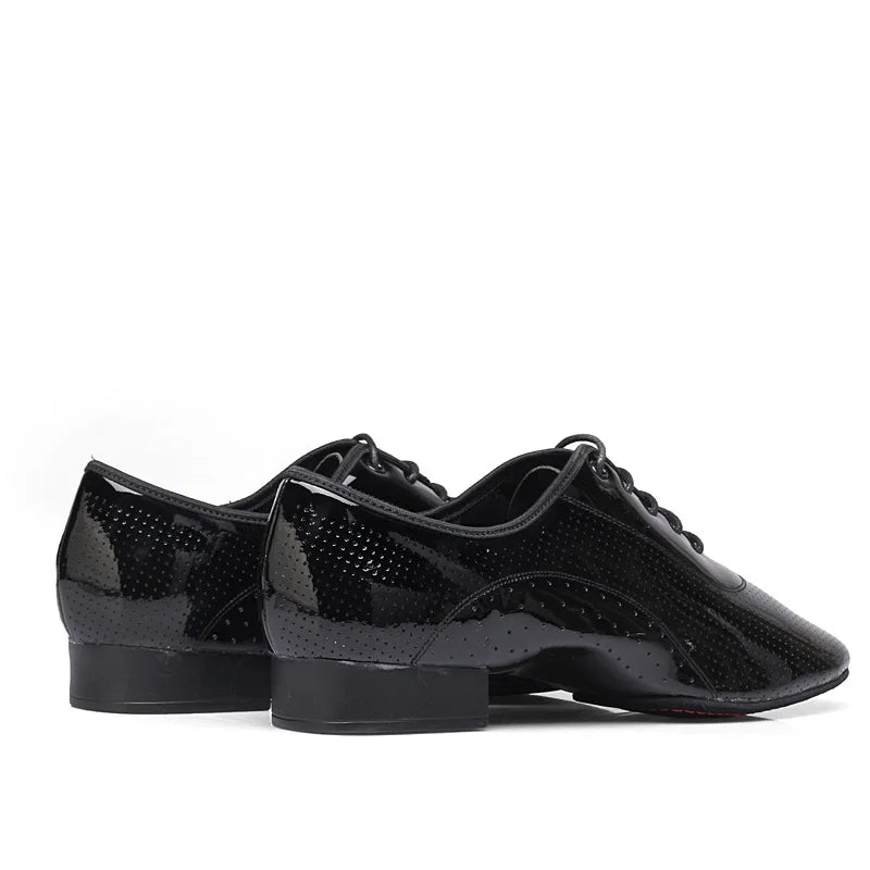 Men Latin Dance Shoes Breathable Ballroom Bright Leather Shoes Modern Dance Shoes Square Sneakers Tango Dancing Shoes
