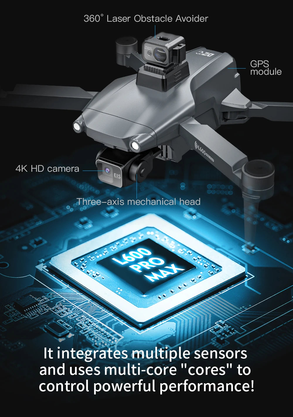 L600 PRO MAX / PRO GPS Drone Professional 4K HD Dual Camera 3-Axis PTZ Brushless Obstacle Avoidance 5G WIFI RC Quadcopter Toys