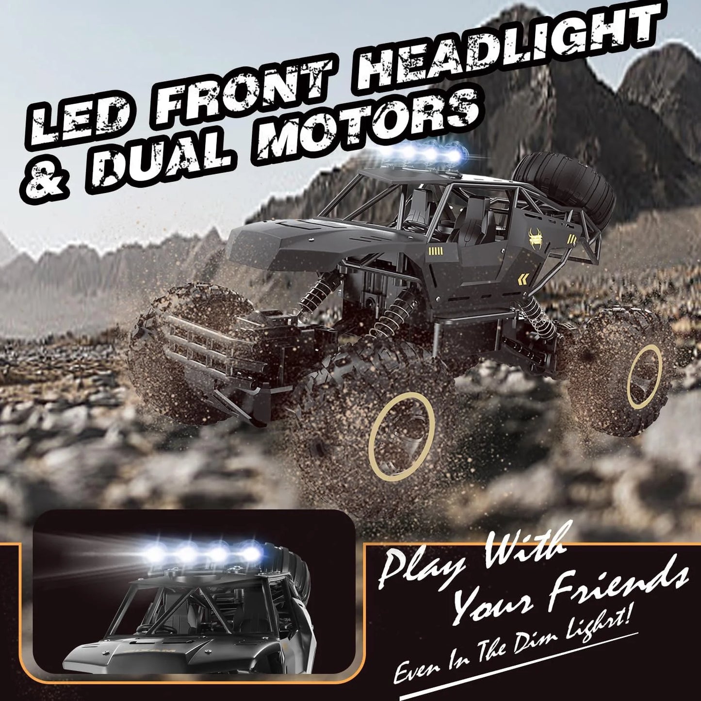 4WD 1:12/16 Scale All Terrain RC Car 20KM/H High Speed Electric Vehicle Remote Control Off-Road Truck LED HeadLight Gifts Adults