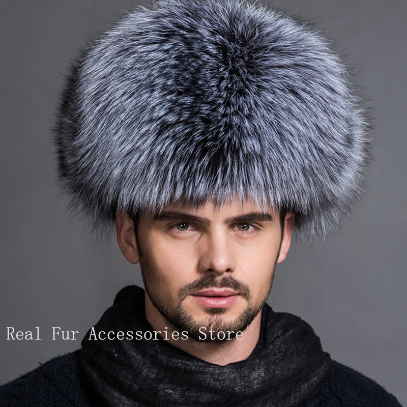 Hot high-end luxury fur hat Men's fox fur hat Lei Feng cap ear cap fur necessary hat Real fur hat 100% Sheepskin top fox hat