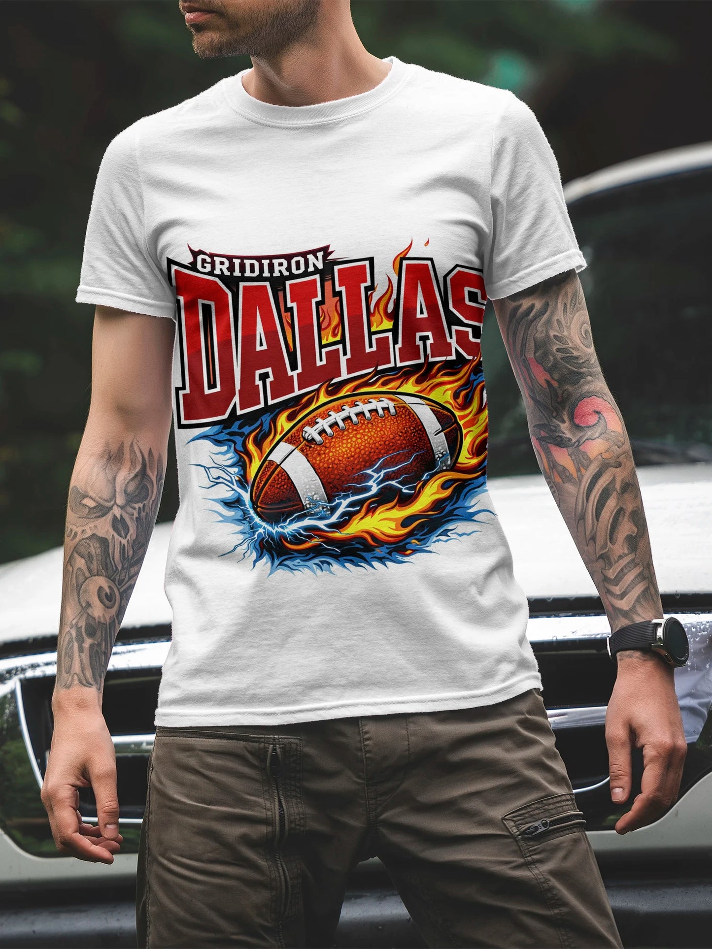 Men's Casual Daily Tshirt for Halloween and The Day of The Dead Theme Humorous Pattern Printed Top Casual Round-neck Top for Men