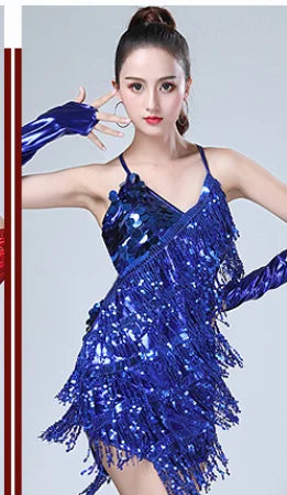 1pcs/lot woman sequin tassel latin dancing dress sexy latin dress latin salsa dresses fringe dress