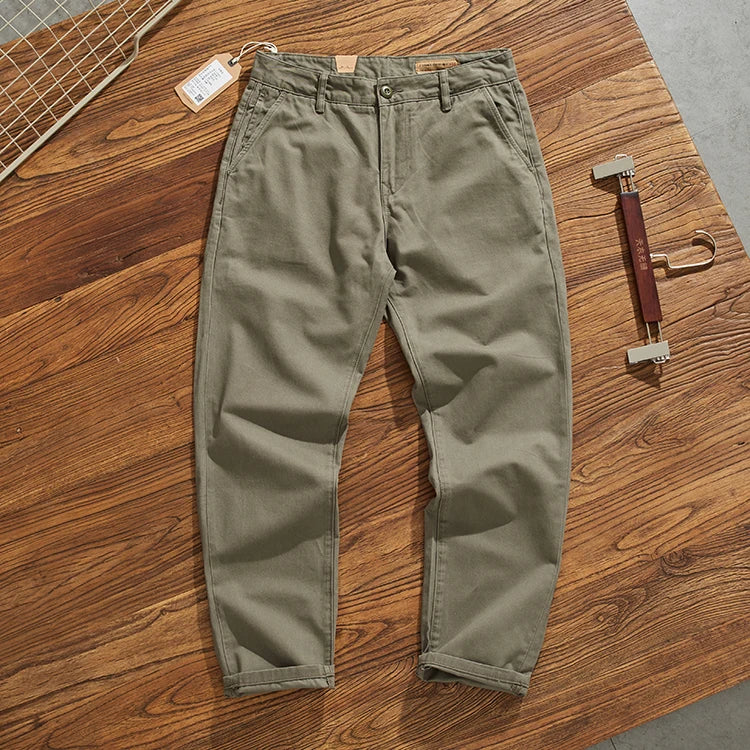 May Khaki American retro simple cargo pants men's heavy chino casual pants straight leg all matching tapered pants