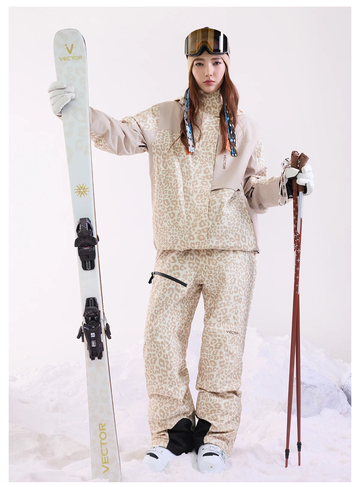 VECTOR Men Women 3L Cotton Ski Jacket Ski Pants Warm Windproof Winter Overalls Waterproof Outdoor Sports Clothing Snowboard