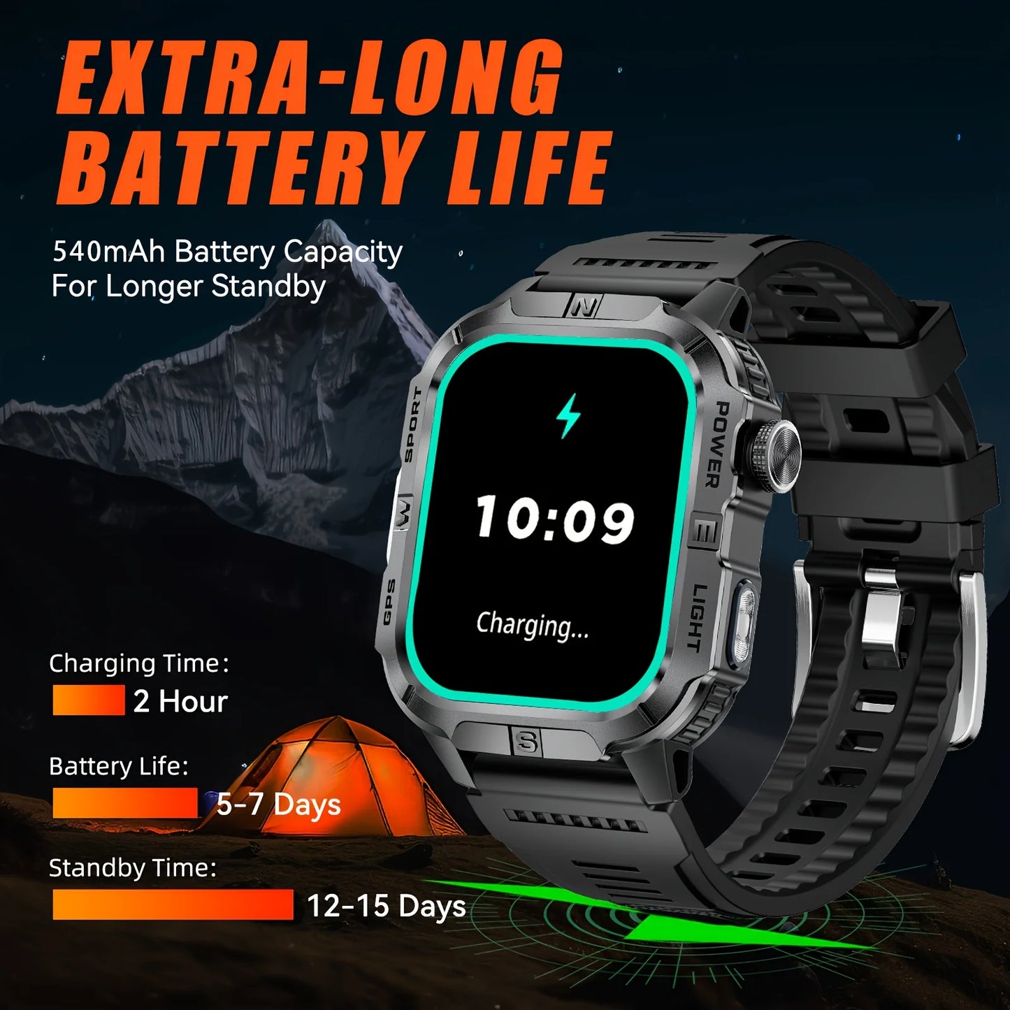 2026 New Outdoor Military Men's Smartwatch Is Equipped With GPS LED Lighting, A Compass, Wireless Communication, IP68 Waterproof