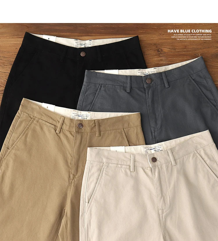 Straight pants American casual Chino cargo retro simple beige white khaki cotton casual pants for men