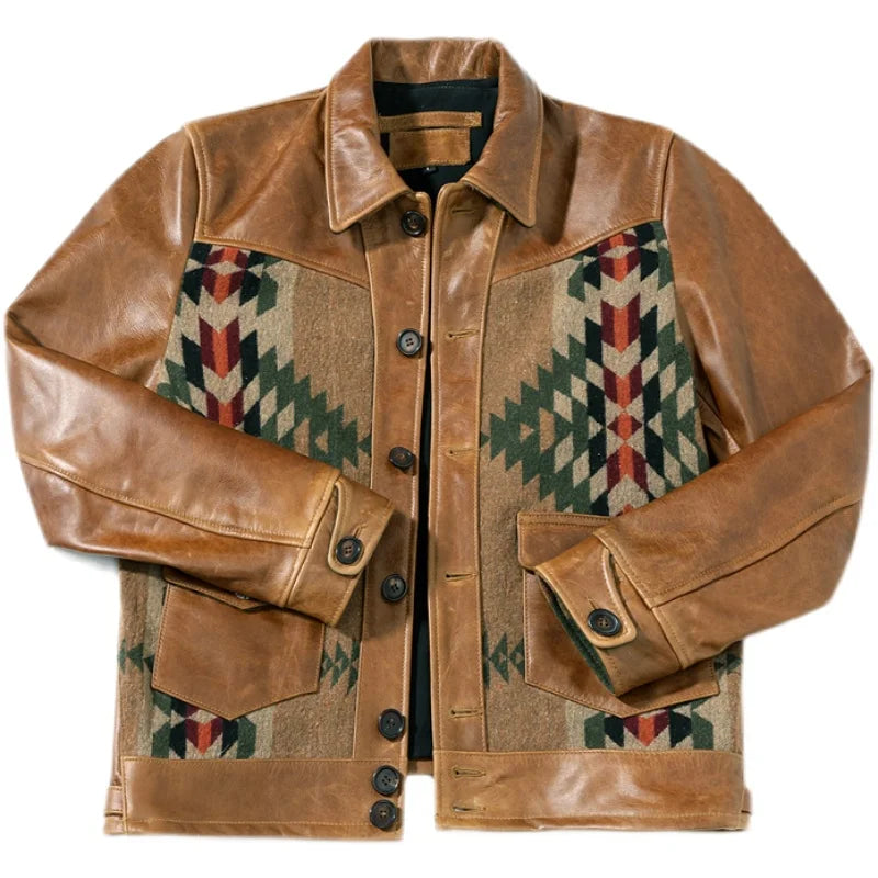 Authentic Cost Price American Retro Oil Wax Cowhide Jaet Men's Genuine Leather Coat Navajo Sle Outerwear Spring Casual