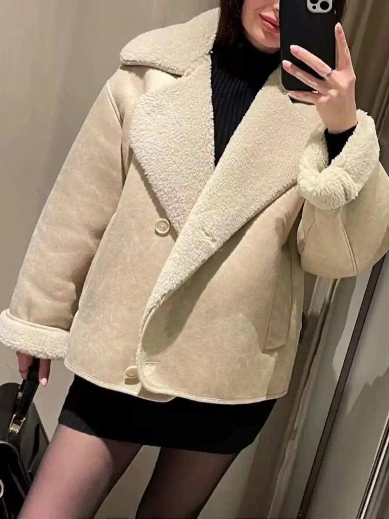 2025 autumn and winter new European and American collar fur integrated suede and velvet warm jacket for women