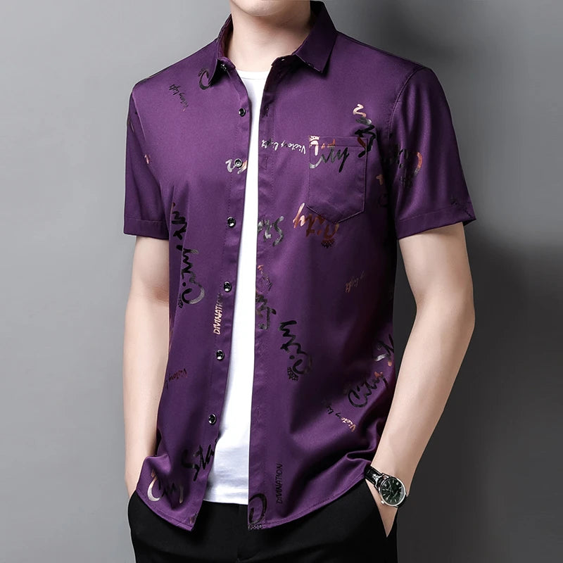 Men's Business Casual Short Sleeve Shirt New No Iron Wrinkle Resistant Top Easy Care Comfortable Fit for Office And Work