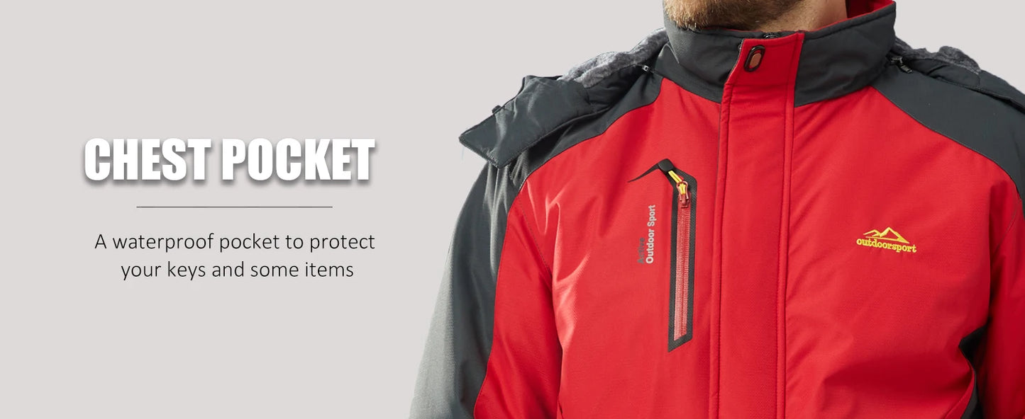 TACVASEN Men's Fleece Lined Skiing Jacket Windproof Detachable Hood Winter Thicken Warm Parkas Waterproof Outdoors Working Coat