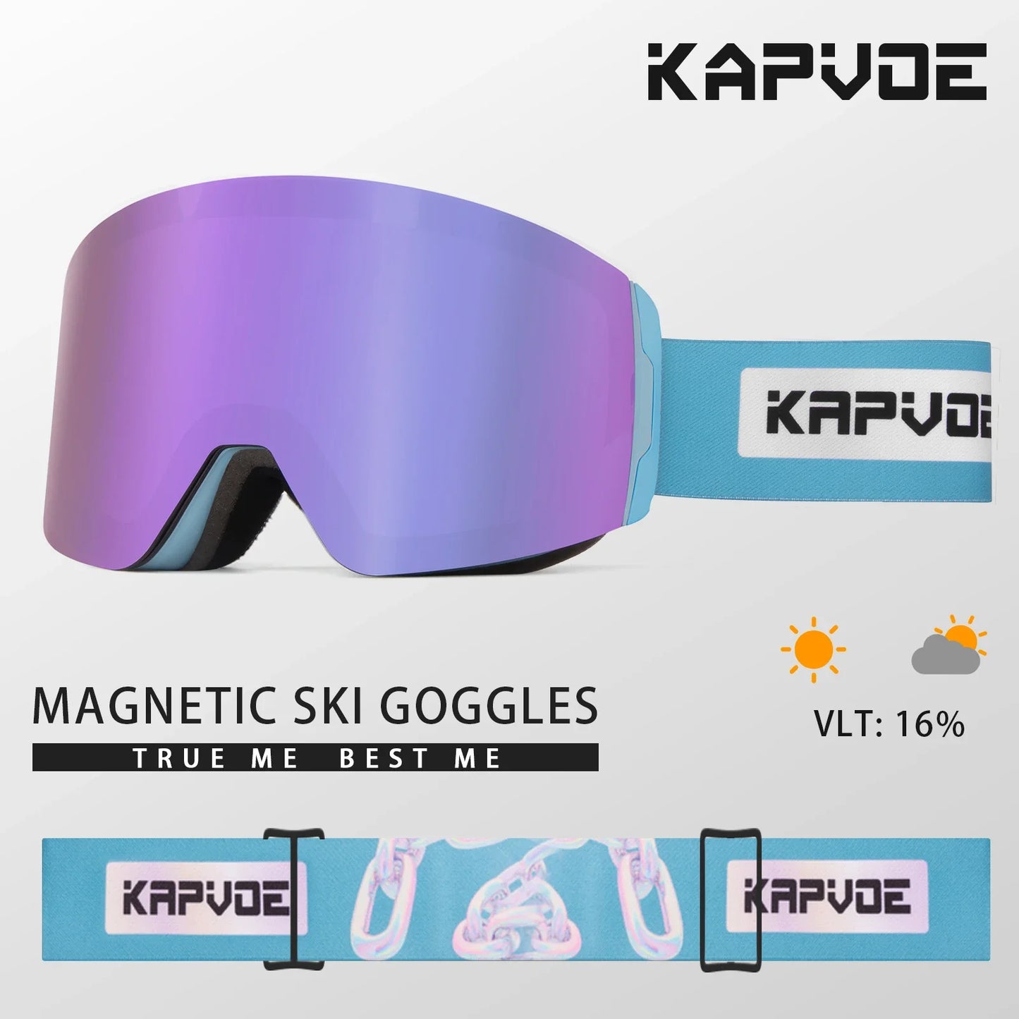 Kapvoe Photochromic Ski Goggles Magnetic Anti-Fog Lenses UV400 Protection Men Women Ski Goggles Snow Sunglasses Sports Eyewear