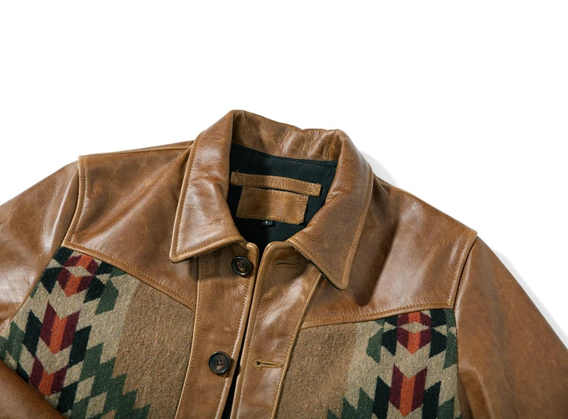 Authentic Cost Price American Retro Oil Wax Cowhide Jaet Men's Genuine Leather Coat Navajo Sle Outerwear Spring Casual