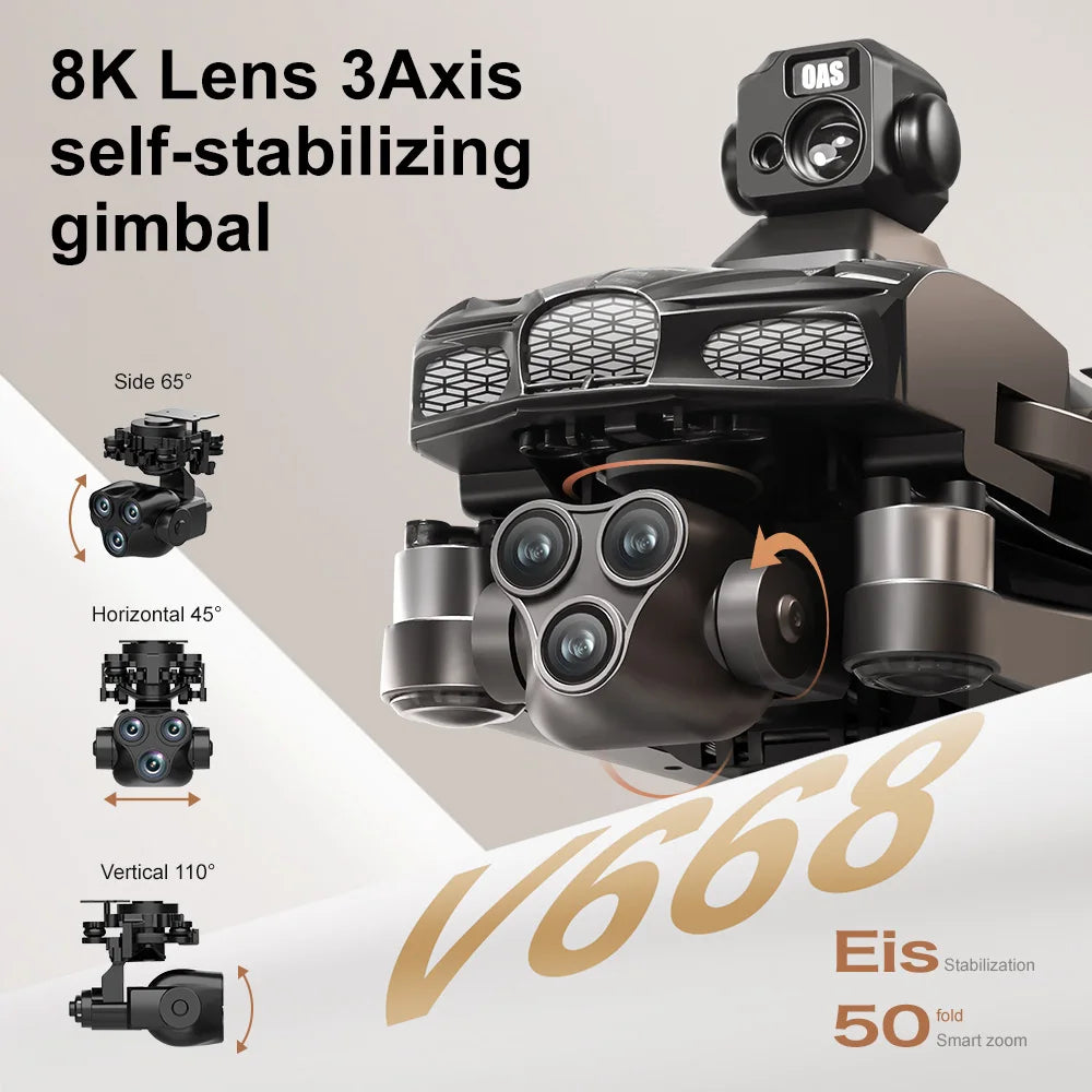 V668 GPS Drone 8K Professional 3-Axis PTZ HD Three Camera 5G WIFI FPV Dron Obstacle Avoidance Brushless Motor RC Quadcopter Toys