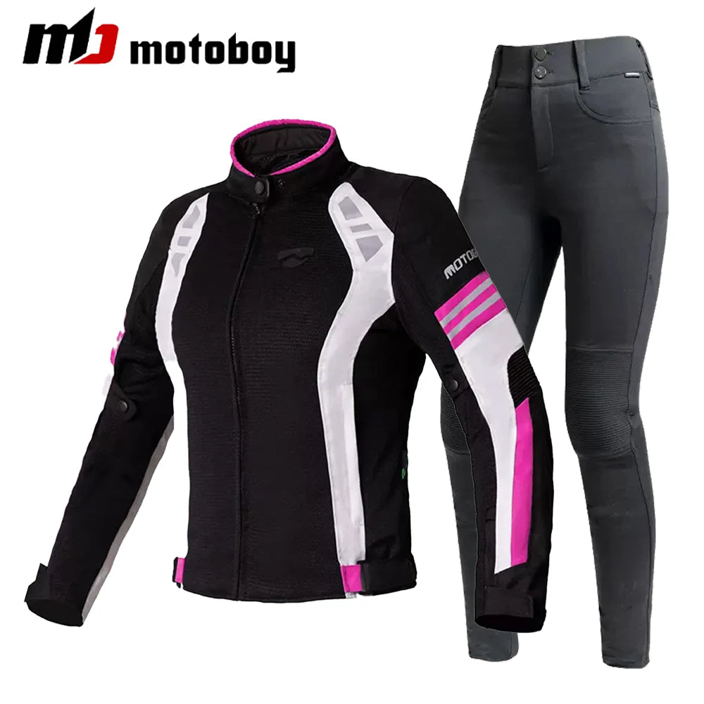 Women Motorcycle Jacket Four Seasons Breathable Lightweight Mesh Cycling Moto Jacket Protector Motocross Suit CE Protective