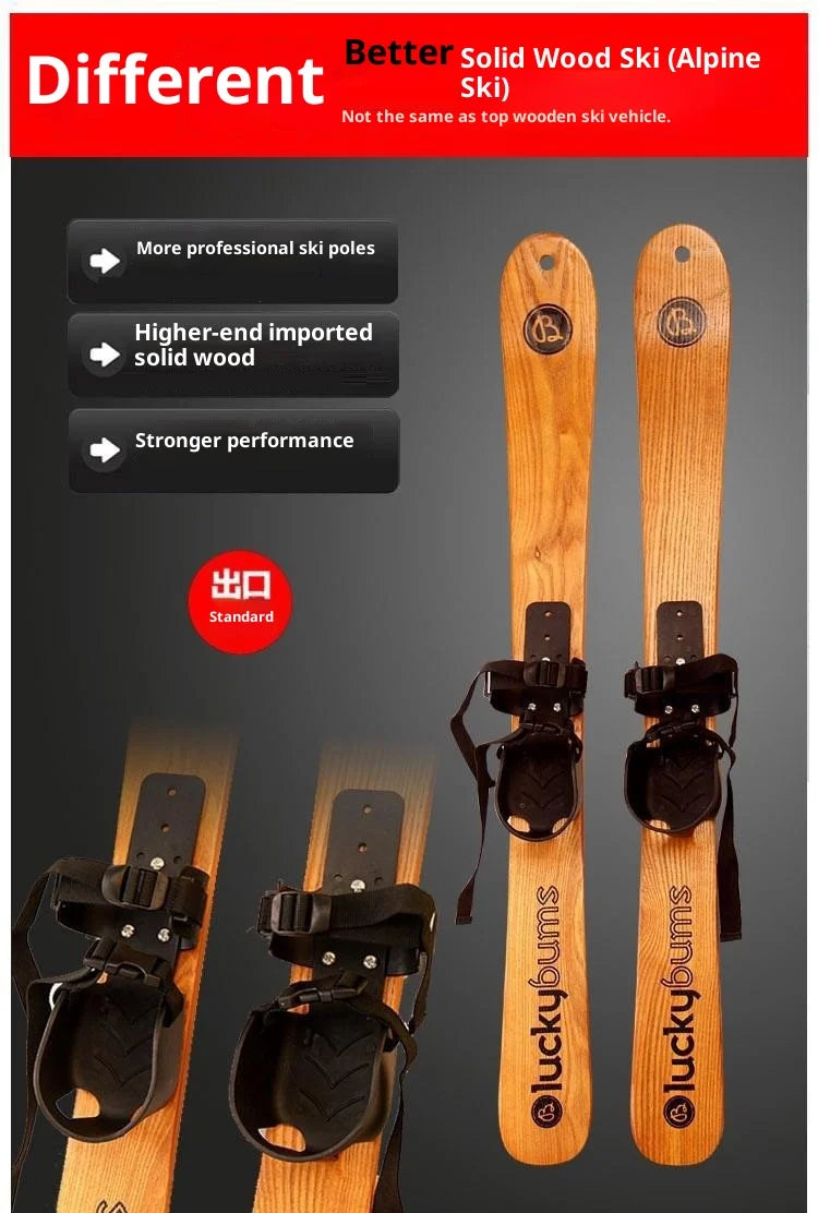 Natural Ash Wood Twin Tip Alpine Skis Adults Kids Vintage Wooden Skis Stylish High Quality Display Ready Snow Snowboard