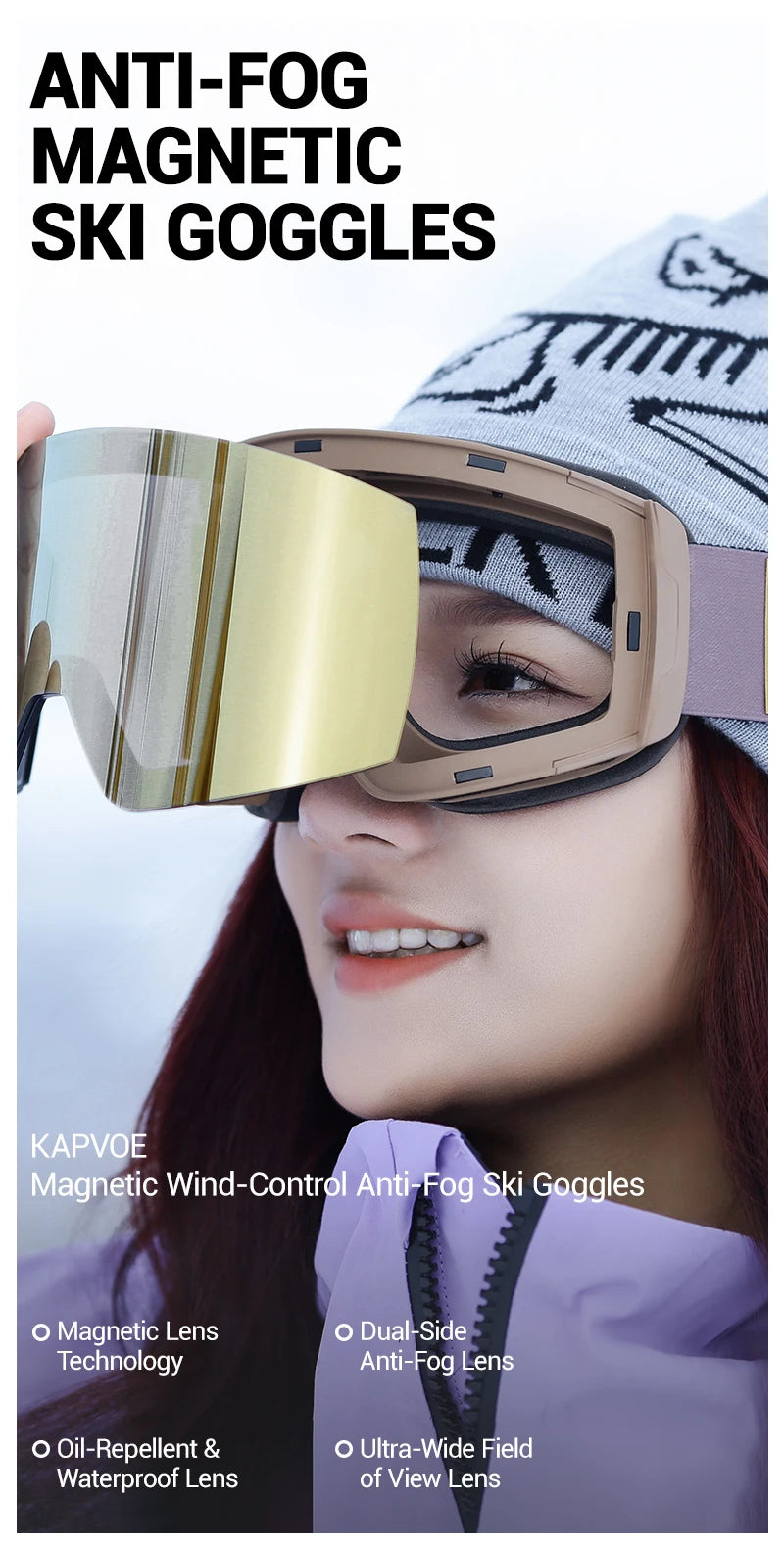 KAPVOE New Outdoor Photochromic Ski Goggles Magnetic Anti-fog Ski Glasses Winter Sports Skiing Snowboard Men Women UV400 Snow