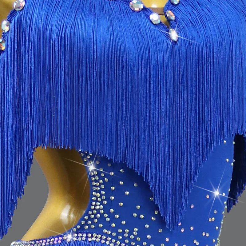 2026 New Latin Performance Dance Dress Women Sexy Outdoor Ballroom Party Fringe Skirt Sport Practice Wear Blue Prom Evening Suit