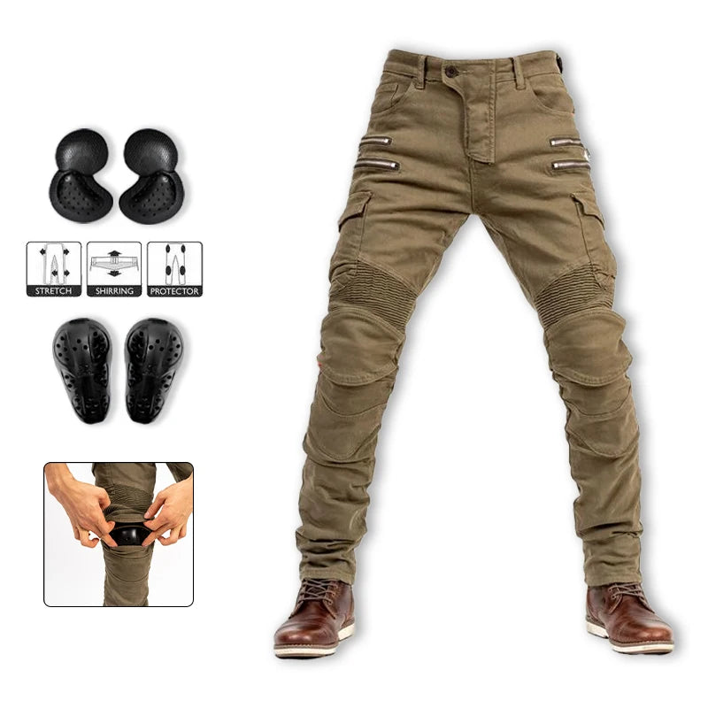 New Double Zipper Metal Style Motocross Trousers Men For Woman Outdoor elasticity Riding Jeans Protective Gear Motorcycle Pants