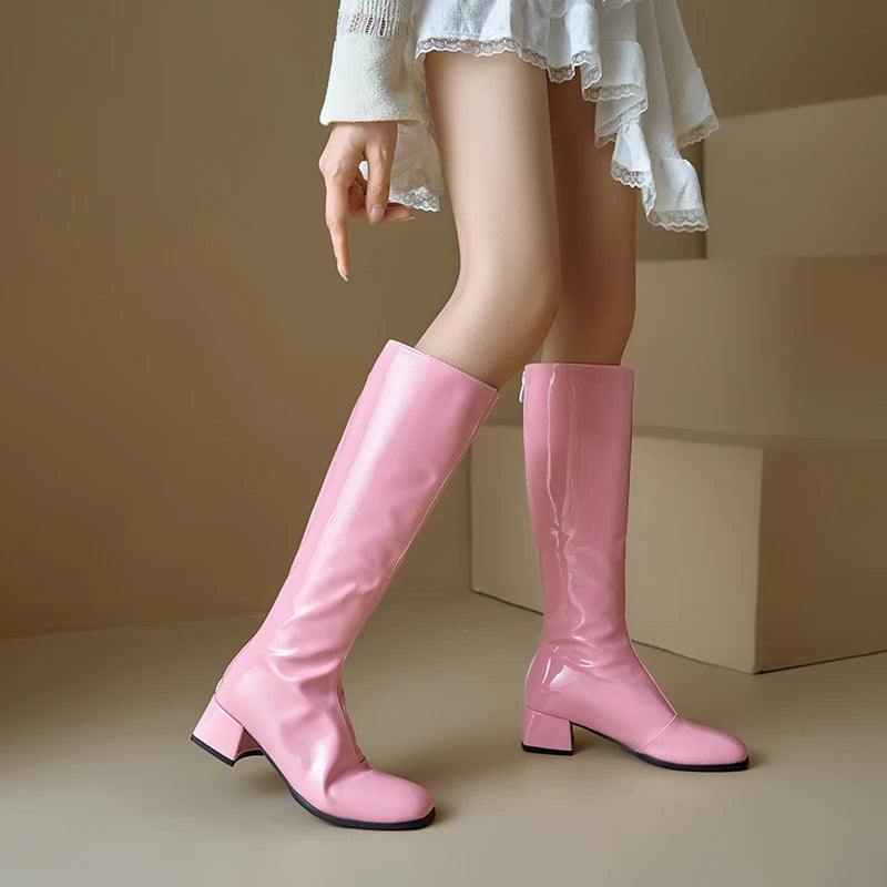 Women's Knee High Boots Winter Shoes 2025 Gold Silver Low Heeled Long Boot Ladies Party Footwear Shoes Large Size 45 Waterproof